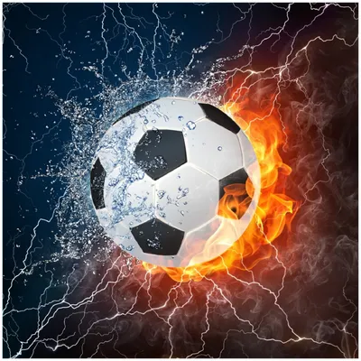 Produktbild von Wallario Memoboard Magnettafel aus Glas, Größe 50 x 50 cm, Motiv Fußball - Feuer und Wasser