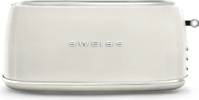 A cream-colored vintage toaster is shown against a white background.
