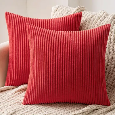 Produktbild von Kissenbezüge 2er Set Kord Rot 45x45 cm Versteckter Reißverschluss Polyester
