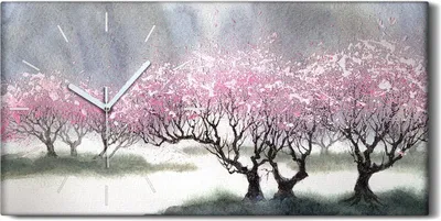 Produktbild von Wohnzimmer-Bild Leinwand Uhr Geräuschlos Kunstdruck 60x30 Malerei Bäume Kunst - weiße Hände