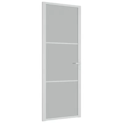 Image de vidaXL Porte intérieure 76x201,5 cm Blanc verre dépoli et aluminium
