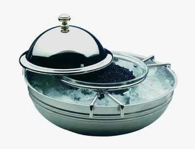 Productafbeelding van Kaviaarkoeler - 4 stuks - Kaviaar - Kaviaarschaal - Buffetkoeler Ø 18 cm - Hoogte: 12 cm - 18/8 gepolijst roestvrij staal - Glazen schaal Ø 10 cm