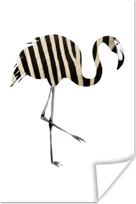 Produktbild von MuchoWow® Poster Flamingo - Zebra - Schwarz und weiß 80x120 cm - Papierdruck