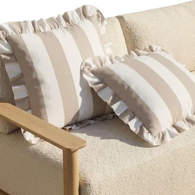 Zdjęcie produktu dla Beżowa Poszewka Ogrodowa Na Poduszkę 45X45 Wodoodporna Plamoodporna Stripes