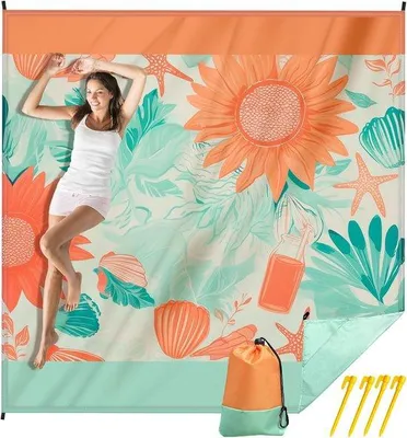 Productafbeelding van Famanu strandmat, waterafstotend - nylon - queensize - oranje - 210 x 200 cm - draagbaar - opvouwbaar