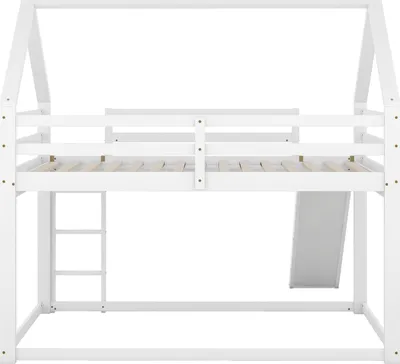 Image de OKWISH Lit Superposé 140x200 cm, Lit Cabane avec Toboggan et Échelle, Blanc