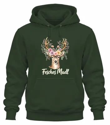 Zdjęcie produktu dla Elegancka koszula w stylu ludowym z motywem jelenia i kwiatów, spodnie skórzane, bluza z kapturem, kolor butelkowa zieleń, rozmiar 3XL