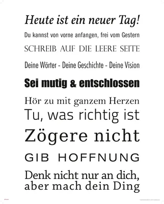 Produktbild von Heute ist ein neuer Tag - Weiß Motivations Kunstdruck Miniposter - 40x50 cm