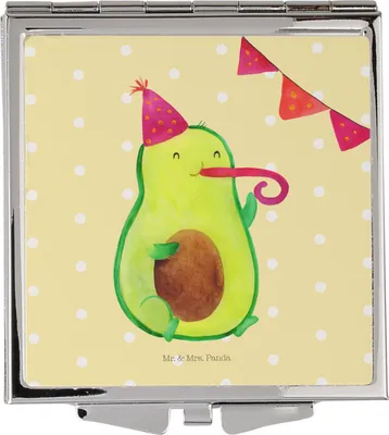 Produktbild von Mr. & Mrs. Panda Kosmetikspiegel Avocado Party - Gelb Pastell - Geschenk, Taschenspiegel, Jubiläum, Handspiegel, Quadratischer Spiegel, Geburtstag, Happy Birthday, Frauen