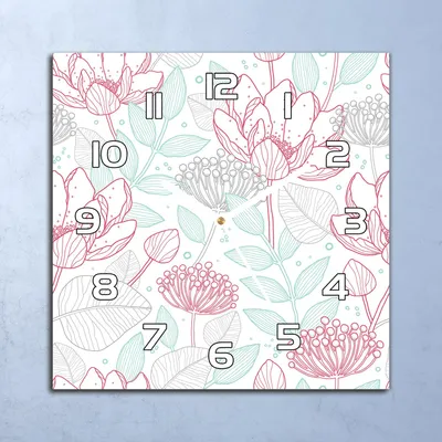 Produktbild von Deko Glasuhr Wanduhr 30x30 Konturen von Blumen Quarz Küchenuhr Bürouhr