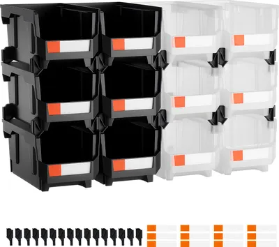 Produktbild von Stapelboxen, 377 x 215 x 180 mm (12er-Pack), Sichtlagerboxen, Sichtlagerkasten zum Organisieren & Aufbewahren von Kleinteilen