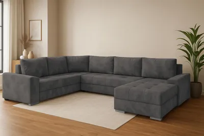 A U-shaped sectional sofa is shown in a living room setting.