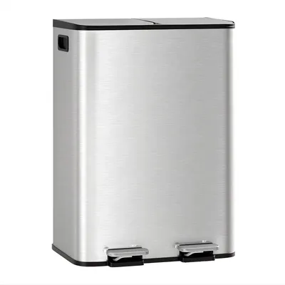 Produktbild von Doppelte Mülleimer 2x30L – Edelstahl Treteimer mit Soft-Close Deckel – Silber