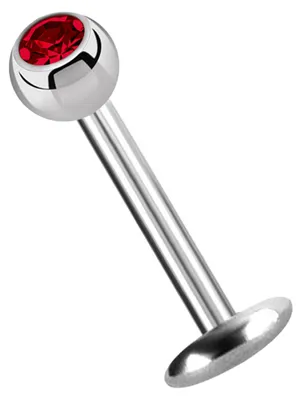 Produktbild von Titan Labret Lippenpiercing Stecker 4 mm Platte in 1,2 x 4 mm + Kugel mit Stein in rot