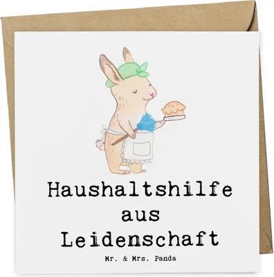 Produktbild von Mr. & Mrs. Panda Grußkarte Haushaltshilfe Leidenschaft - Weiß - Geschenk, Glückwunschkarte, Klappkarte, Lustig, Reinigungskraft, anlasskarte, doppelkarte, Putzfrau