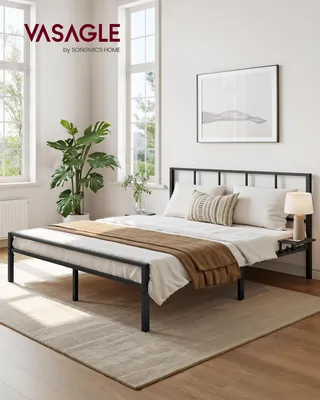 Produktbild von VASAGLE Doppelbettgestell, 160 x 200 cm, Metallbett, mit Kopfteil, mit Ablagen, Bettrahmen, KI-generiertes Bild