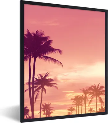 Produktbild von MuchoWow® Gerahmtes Poster Himmel - Palme - Abend - Natur - Tropisch 60x80 cm - Poster mit Schwarzem Bilderrahmen Wandposter Rahmen Foto Bilder - Premium - Wanddeko Wohnzimmer
