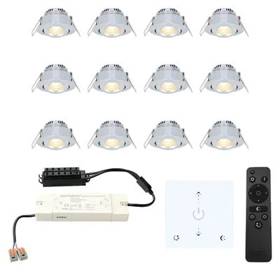 Image de HOFTRONIC - Lot de 12 Mini Spots LED encastrables 3W 2700K IP44 inox dimmables