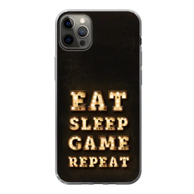 Produktbild von MuchoWow® Handyhülle Schutzhülle Hülle für iPhone 13 Pro Max Spiele - Spiele - Zitate - Sprichwörter - Eat sleep game repeat Silikon Softcase Handy Hülle - Mobiltelefon