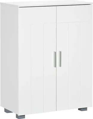 Image de Armoire de salle de bain - 2 portes - 2 étagères réglables - MDF - 60 x 30 x 80 cm - Blanc