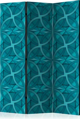 Produktbild von 3-teiliger Doppelseitiger Vlies Paravent - Geometric Turquoise 135x172 cm Muster f-A-0771-z-b