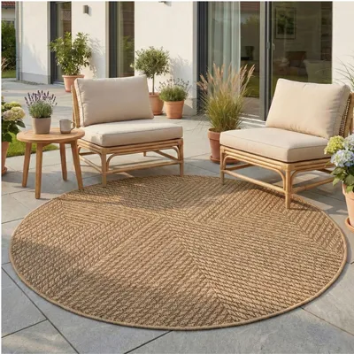 Obrázok produktu pre Carpetsale24 Koberec do interiéru a exteriéru, vodoodolný, s prírodným vzhľadom z juty, ideálny do obývacej izby, kuchyne, na terasu a balkón, rozmer: 80 cm, okrúhly