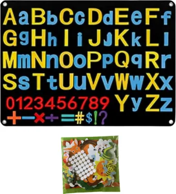 Immagine prodotto di Lavagna interattiva in feltro 96,5 x 68,5 cm con 30 adesivi in feltro, lettere, numeri, giocattolo per la coordinazione occhio-mano + 26x figure animali extra - TEACHZOO