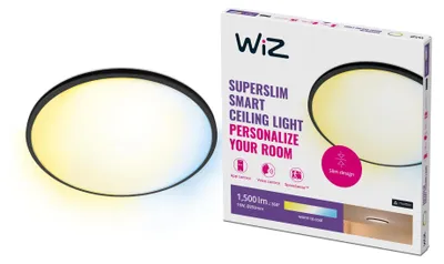 Zdjęcie produktu dla WiZ Superslim Ceiling 16 W, Inteligentne światło sufitowe, Wi-Fi/Bluetooth, Czarny, LED, Metal, Niewymienialne źródło światła