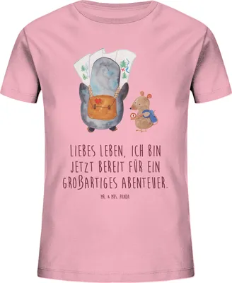 Produktbild von Mr. & Mrs. Panda Kleinkinder T-Shirt Pinguin & Maus Wanderer 7-8 Jahre (122/128) - Baumwolle Pink - Geschenk, Wandern, Kinder Jungen, Pinguine, Abenteuer, Teenager, Öko