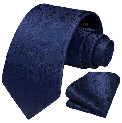 Productafbeelding van Stropdas en Zakdoek Set met Paisley Print in Marineblauw