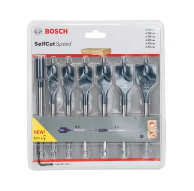 Produktbild von Bosch Flachfräsbohrer-Set 7tlg 16-32mm + Verlängerung