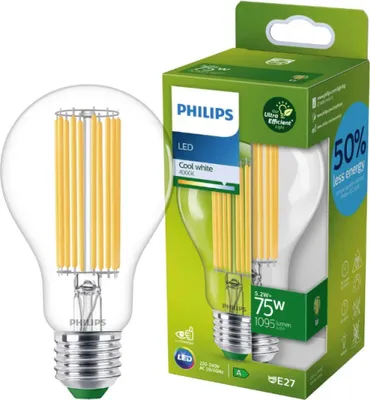 Zdjęcie produktu dla Philips LED E27 A70 Filament Clear 5,2W = 75W ULTRA EFFICIENT 1095lm cool white 4000K