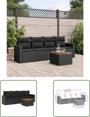 Produktbild von The Living Store 5-tlg. Garten-Sofagarnitur mit Kissen Schwarz Poly Rattan