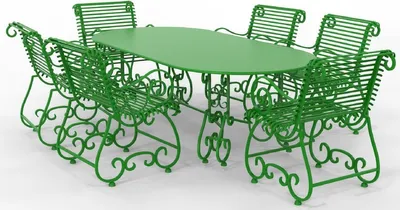 Produktbild von Casa Padrino Jugendstil Schmiedeeisen Gartenmöbel Set - Verschiedene Farben - 1 Ovaler Gartentisch & 6 Gartenstühle mit Armlehnen - Jugendstil Schmiedeeisen Garten & Terrassen Möbel