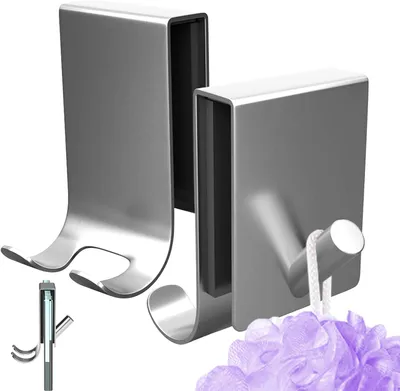 Image de Porte-serviettes, lot de 2, fixation sans perçage (noir, antidérapant)