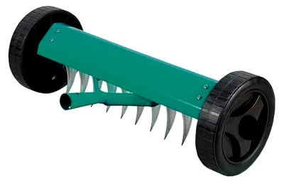 Produktbild von Manueller Vertikutierer mit Rädern für Rasenpflege 34 cm