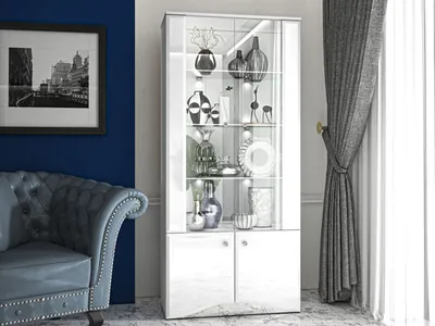 Image de Vitrine sur pied « Glamour » Vitrine en verre 87 cm MDF blanc brillant 4 portes 76477693