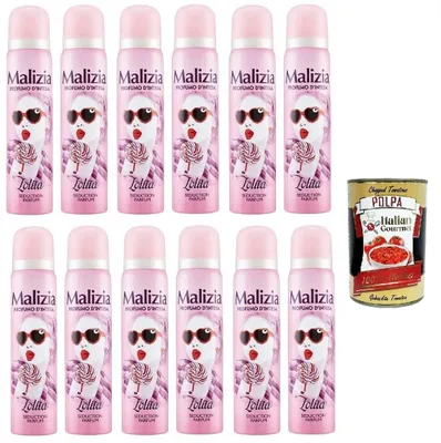Produktbild von MALIZIA Deodorante Donna Lolita Seduction Parfum,Deodorant Deo Spray für Damen 12x 100ml + Italian Gourmet polpa 400g