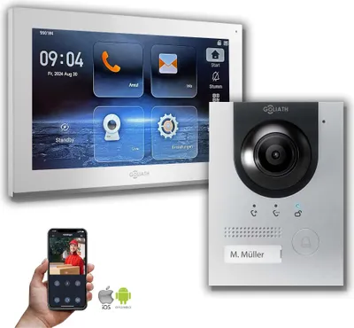 Produktbild von Goliath IP Hybrid Video Gegensprechanlage mit Kamera Silber : Aufputzdose : 10 Zoll in Weiß : 1 Monitor Monitor Anzahl: 1 Monitor Monitor Auswahl: 10 Zoll in Weiß Türklingel Montagedose: Aufputzdose