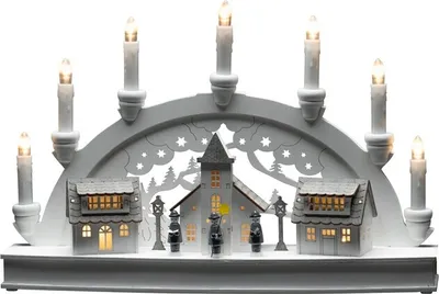 Produktbild von Konstsmide - LED Holzsilhouette "Häuser", weiß, wählbare Energiefunktion, 6H Timer, 10 warm weiße Dioden, batteriebetrieben & USB, Innen, weißes Kabel, 2 x AA 1.5V (exkl.)- 3259-210