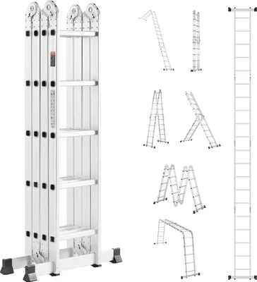Immagine prodotto di Scala multifunzionale VEVOR, scala multifunzionale 7 in 1, telaio ad A, telaio 5750 mm, regolabile, portata 150 kg, adatta per uso domestico esterno