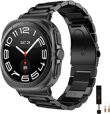 Produktbild von FFO2World Edelstahl-Gliederarmband – Kompatibel mit Samsung Galaxy Watch Ultra 47 mm / Ultra 2025 – Metallarmband mit Kürzungswerkzeug – Schwarz