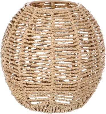 Produktbild von Allecto Plus – Lampenschirm aus gewebtem, rotbraunem Rattan – Pendelleuchte für die Decke – Vintage-Kronleuchter für Esszimmer und Wohnzimmer – 14x15 cm