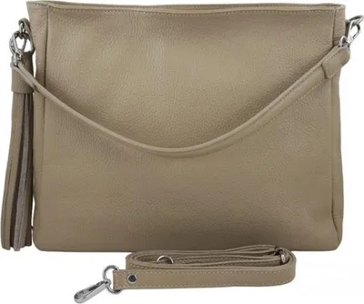 Produktbild von Leder Handtasche mit Fransen, Beige, DIN-A4-Format, verstellbarer Riemen, ca. 34x27x13 cm