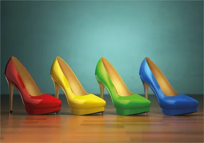 Produktbild von Wallario Poster - Bunte Schuhe - High Heels für Frauen, Kunstdruck Größe: 70 x 100 cm