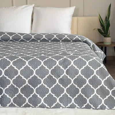 Obrázok produktu pre Prehoz na posteľ Obojstranný prehoz na posteľ Univerzálna prikrývka TAVIRA Prehozy na pohovku XXL Sivá Biela Ornament 220x240cm