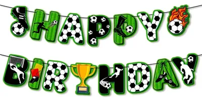 Obrázok produktu pre Futbalová dekorácia na narodeniny, girlanda, banner "Happy Birthday", biela a zelená, detská výzdoba