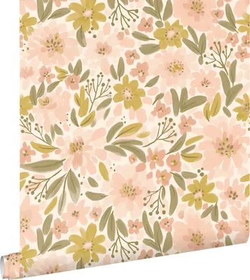 Immagine prodotto di ESTAhome carta da parati fiori rosa tenue, giallo ocra e verde grigiastro 50 x 900 cm