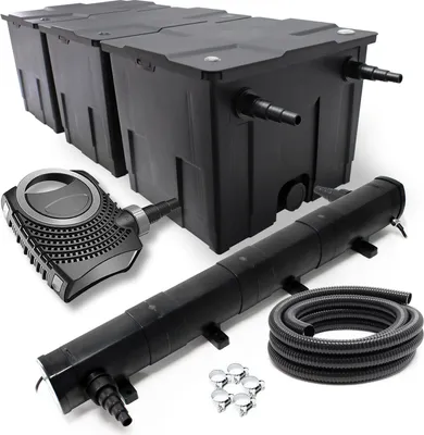 Produktbild von Wiltec Komplettset: CBF-350C Teichfilter bis 90000 L Teichfilteranlage Durchlauffilter, NEO12000 Teichpumpe 12000l/h 100W, CUV-272 Teichklärer 72W, 10m Teichschlauch 38 mm, Schlauchschellen W1 44-47mm