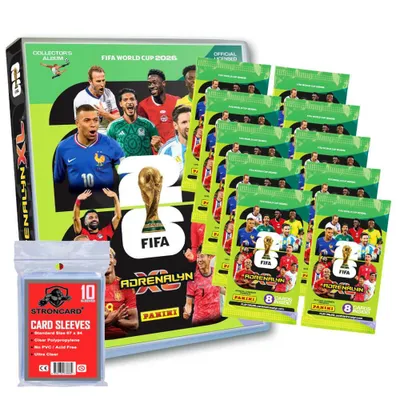 Produktbild von Fifa World Cup 2026 Adrenalyn XL - WM Trading Cards Sammelkarten - 1 Mappe + 10 Booster + 10 STRONCARD Sleeves
